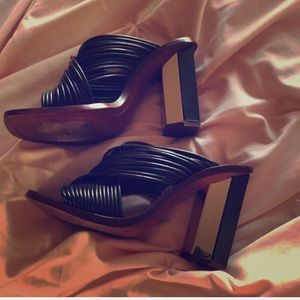 Tory Burch Leather Sandal Black & Gold Block Heels